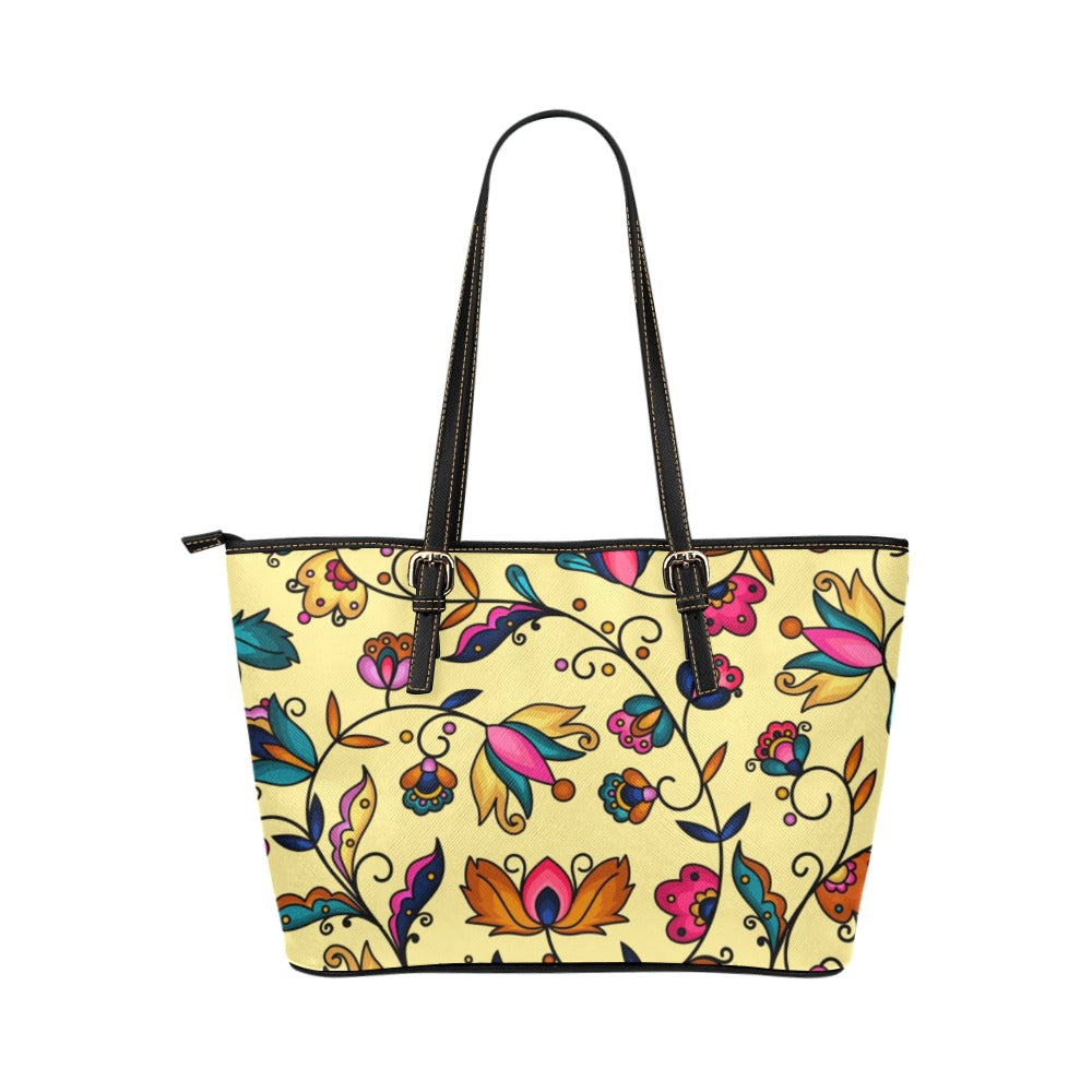 Copper Prairie Petals Yellow Leather Tote