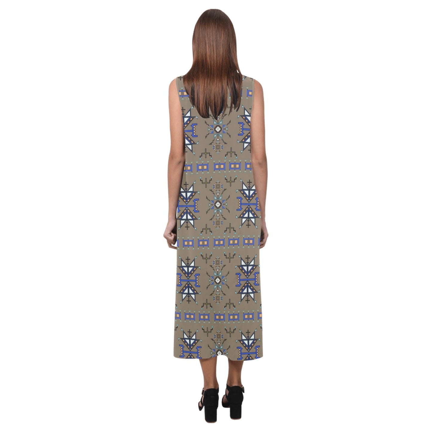 Eagle Strike Brown Phaedra Sleeveless Open Fork Long Dress