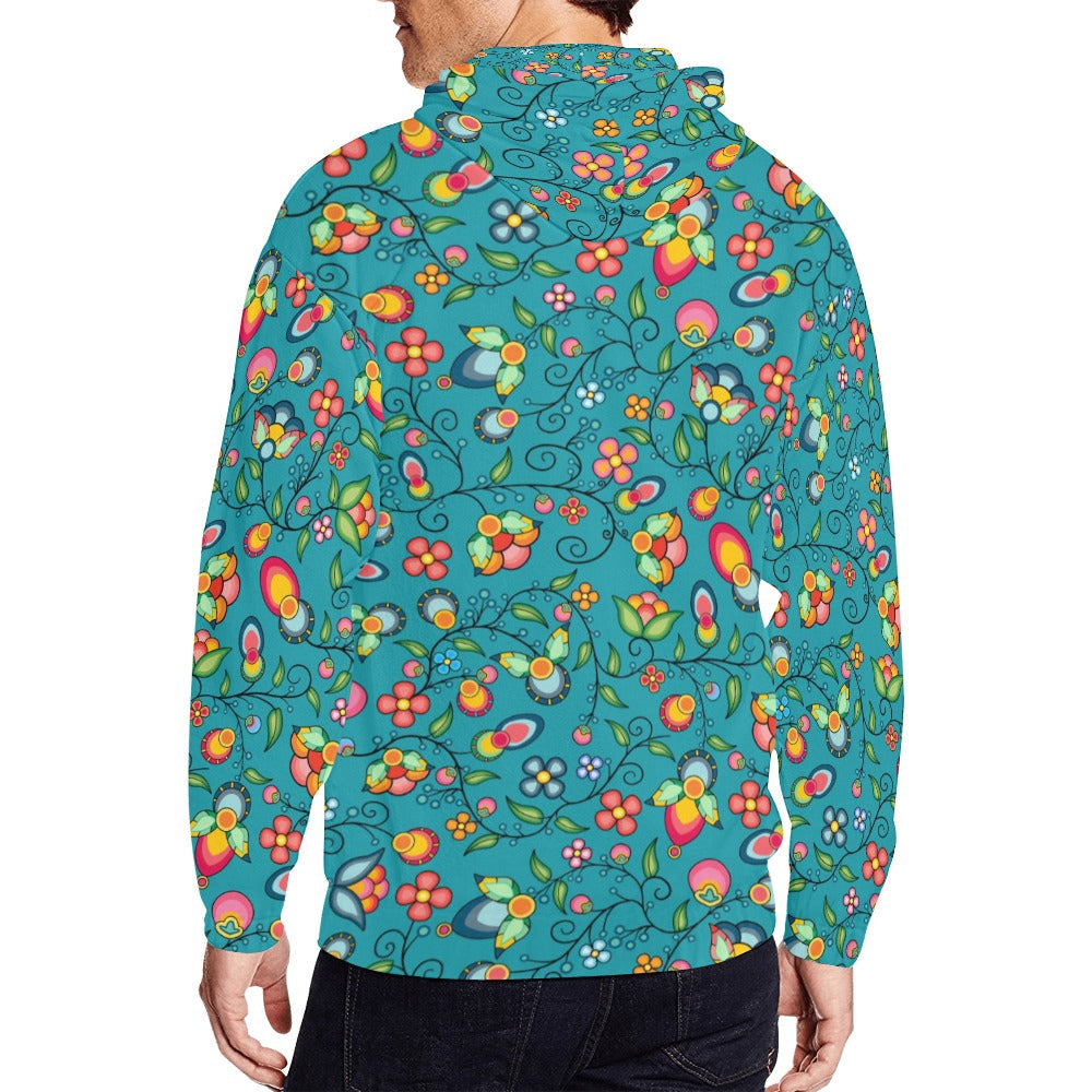 Floral Bounty Teal Men's Zipper Hoodie