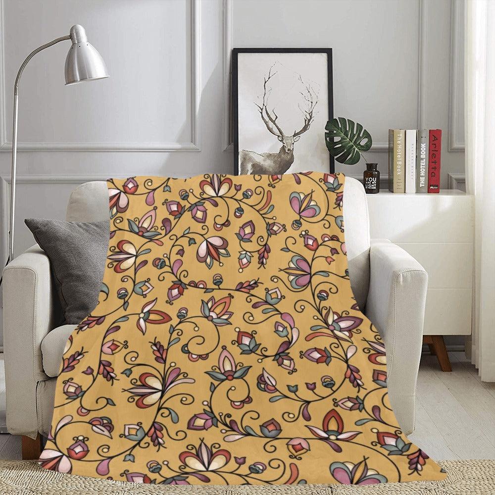 Burnt Sky Petals Gold X-Large Micro Fleece Blanket