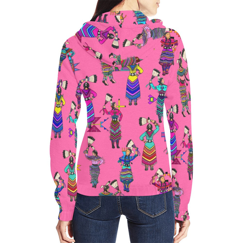 Women's Jingle Dancers Pink Full Zip Hoodie for Women