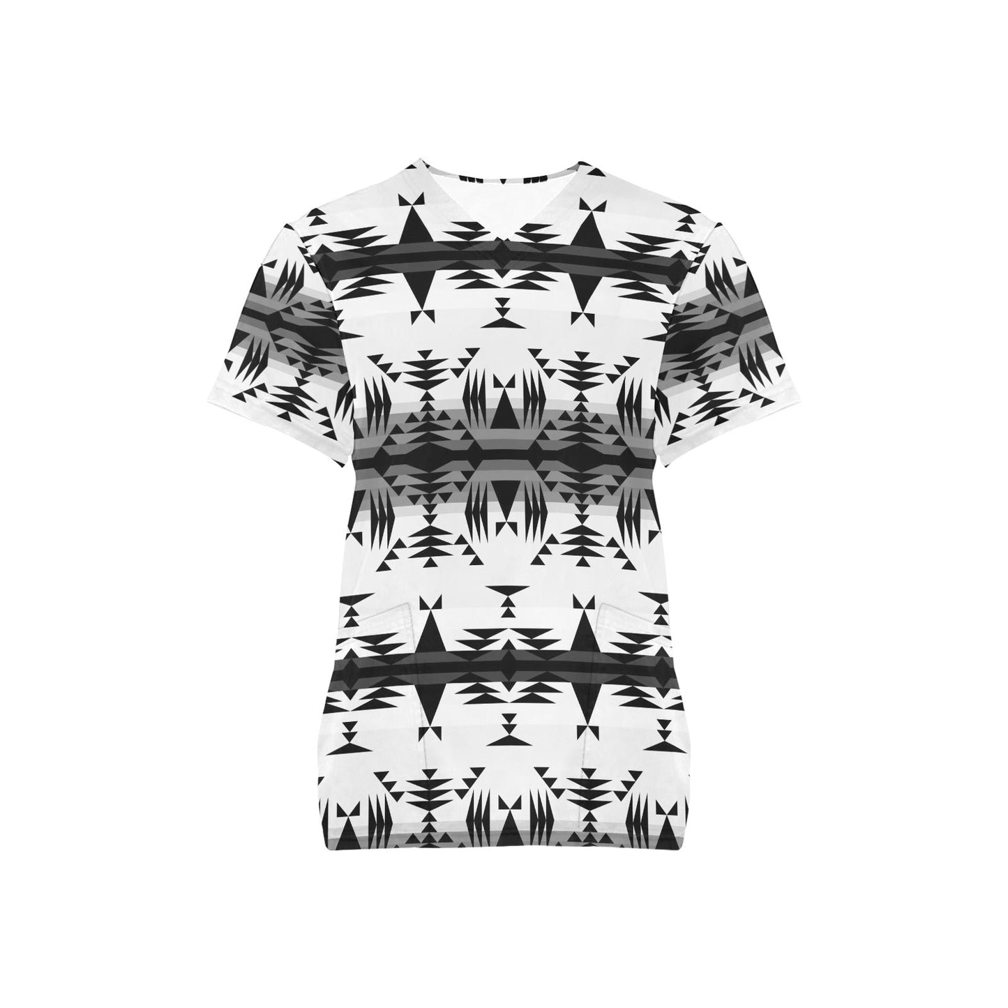 Between the Mountains White and Black Scrub Top