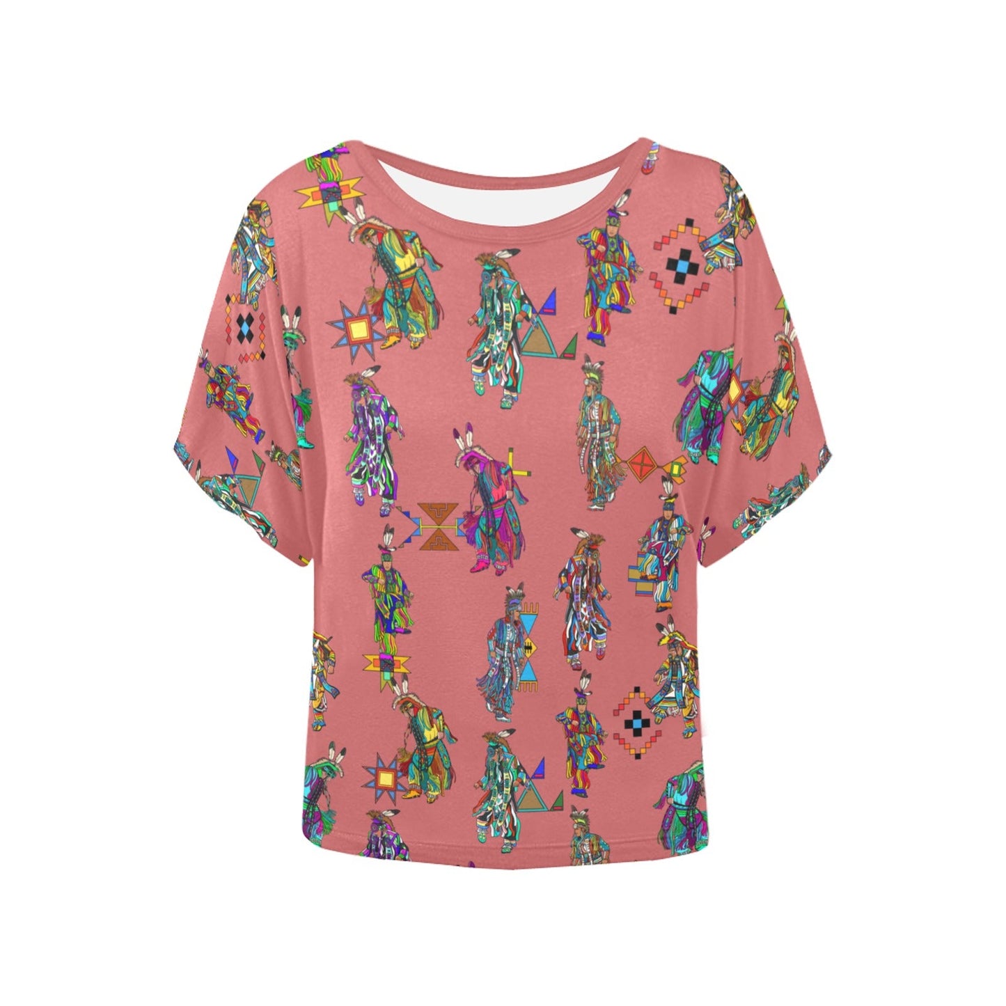 Men's Grass Dancers Terra Cotta Women's Batwing-Sleeved Blouse T shirt