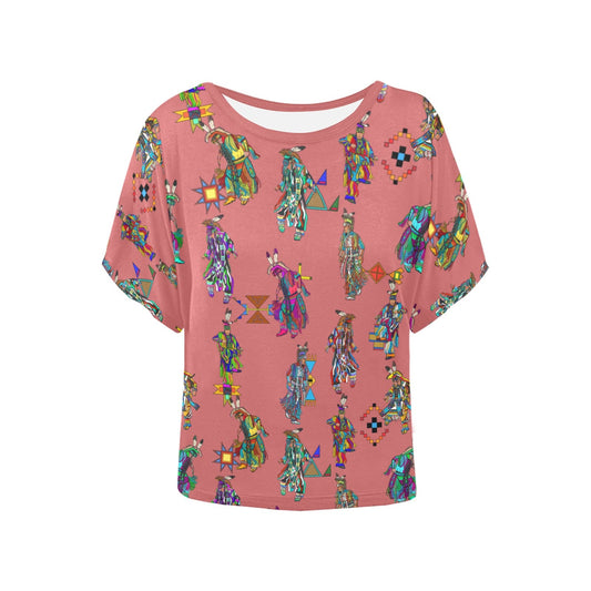 Men's Grass Dancers Terra Cotta Women's Batwing-Sleeved Blouse T shirt