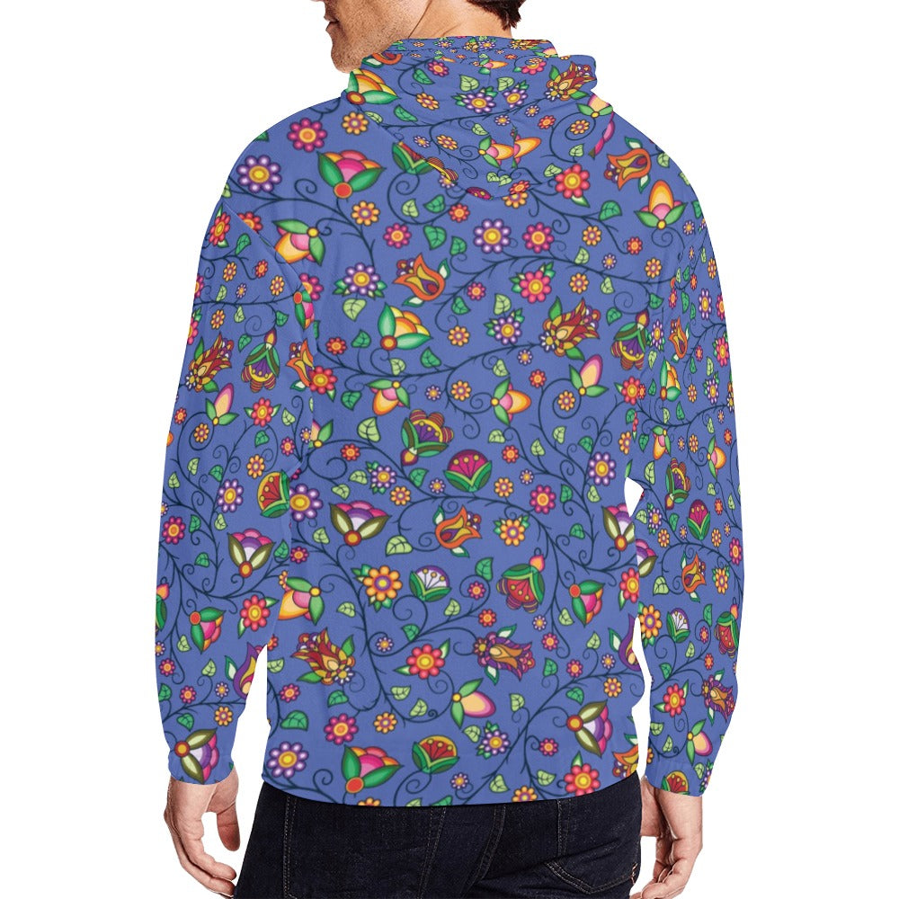 Heartbeat Petals Blue Men's Zipper Hoodie