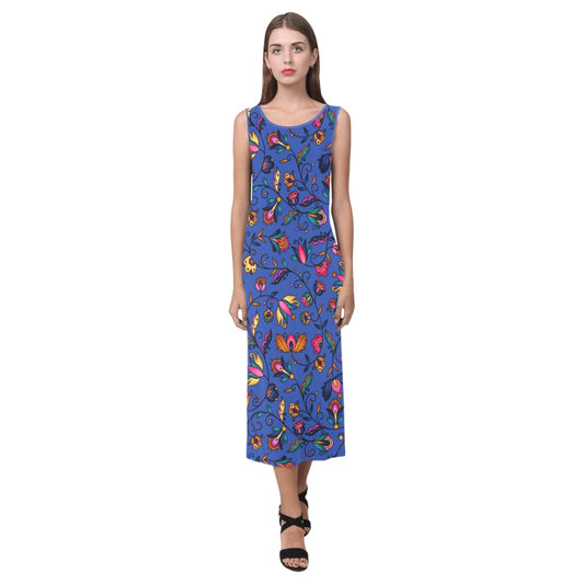 Copper Prairie Petals Blue Phaedra Sleeveless Open Fork Long Dress