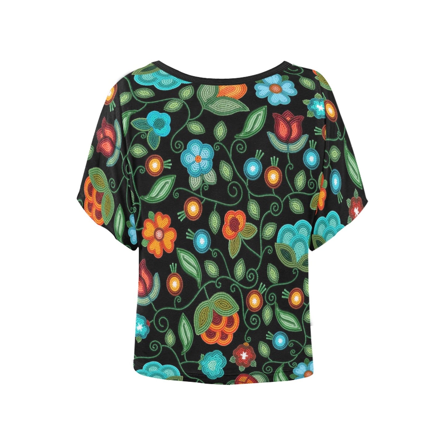 Prairie Fire Petals Black Batwing Blouse
