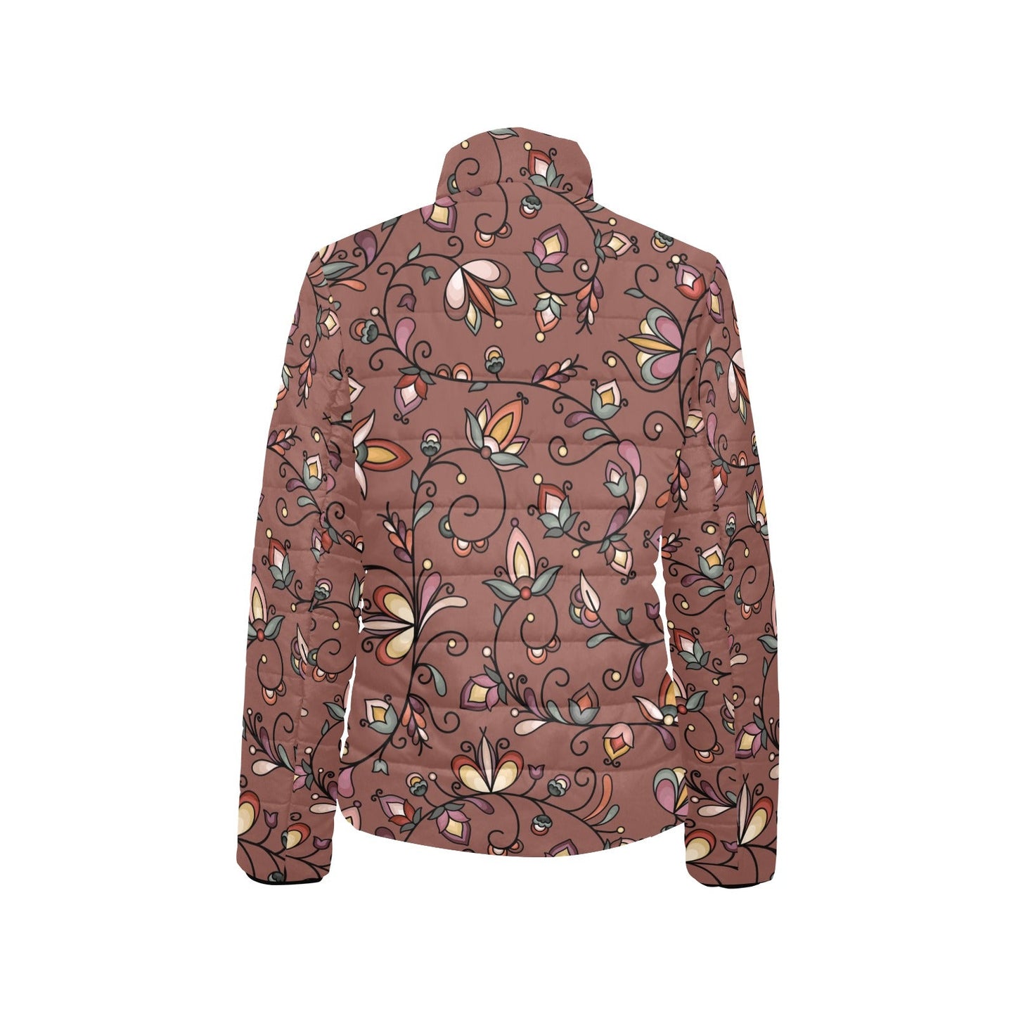Burnt Sky Petals Brown Women's Stand Collar Padded Jacket