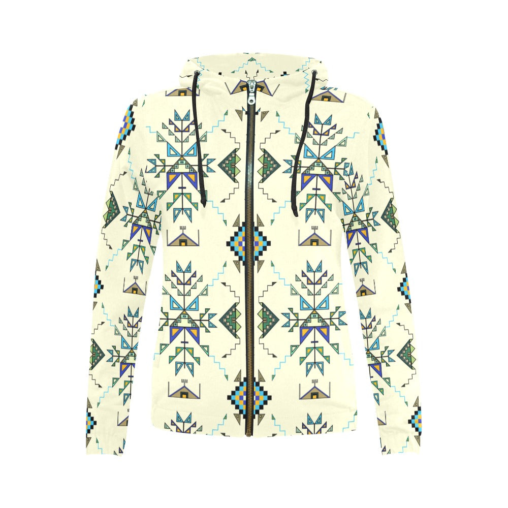Bear Shield Cream Full Zip Hoodie for Women