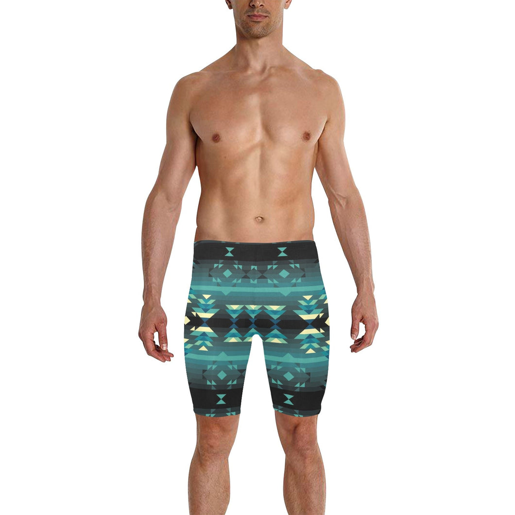 Inspire Green Men's Knee Length Swimming Trunks