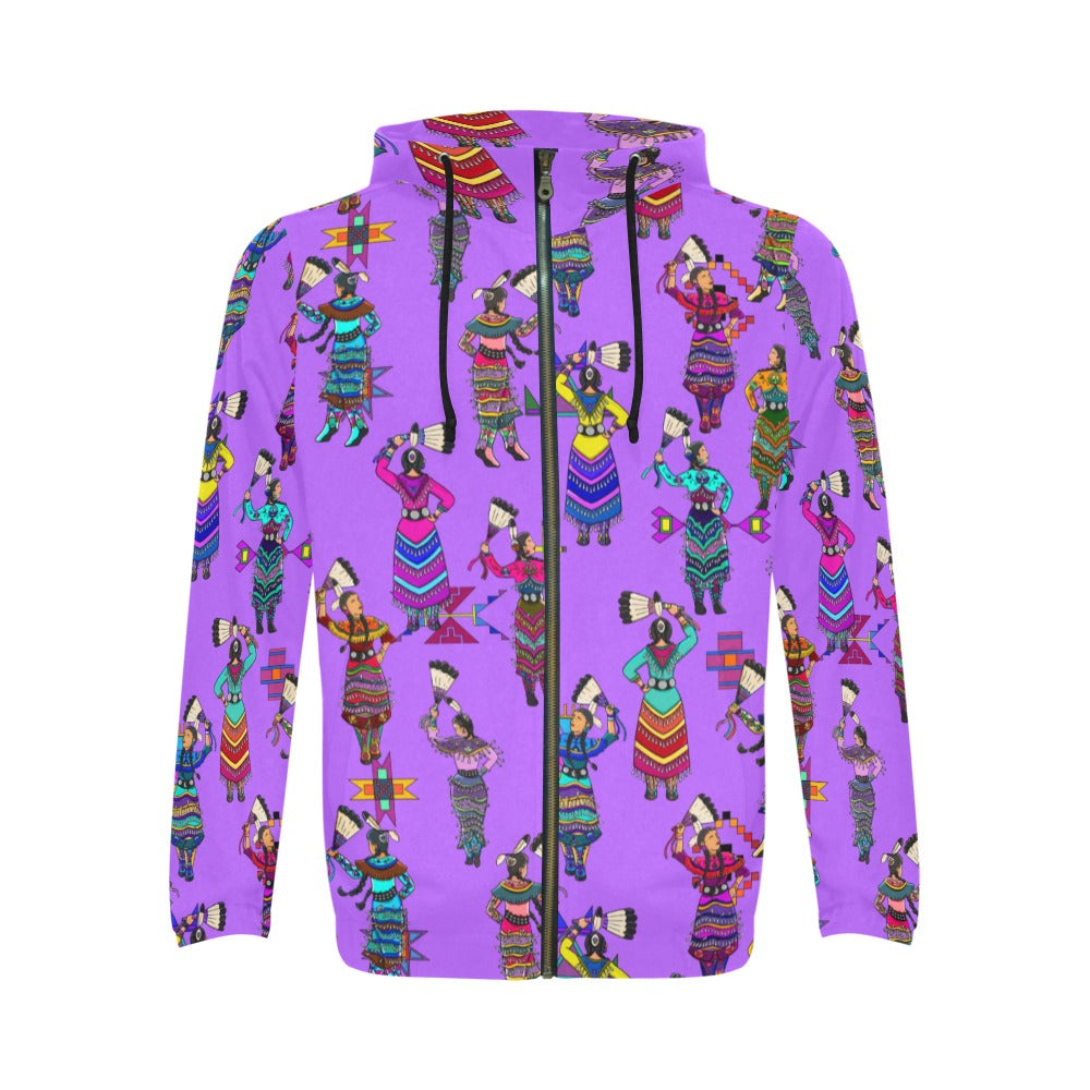 Women's Jingle Dancers Purple Men's Zipper Hoodie