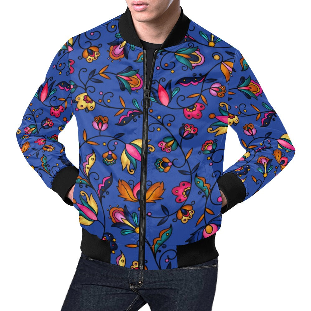 Copper Prairie Petals Blue Bomber Jacket for Men