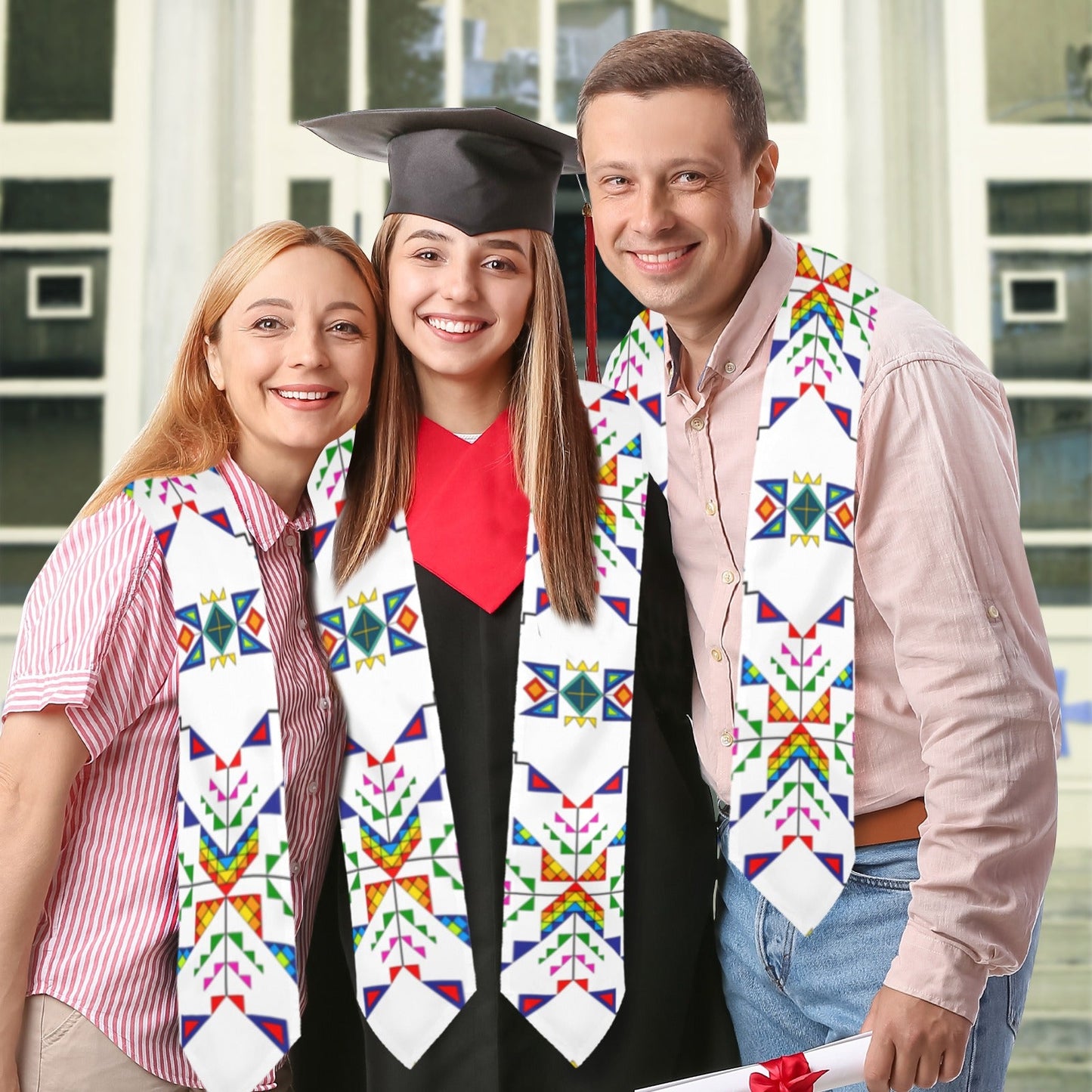 Buffalo Jump White Graduation Stole