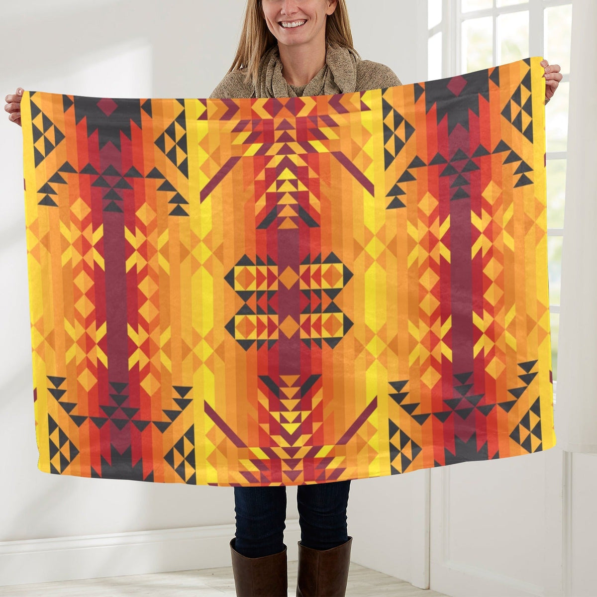 Desert Geo Yellow Red Large Baby Blanket by 49 Dzine