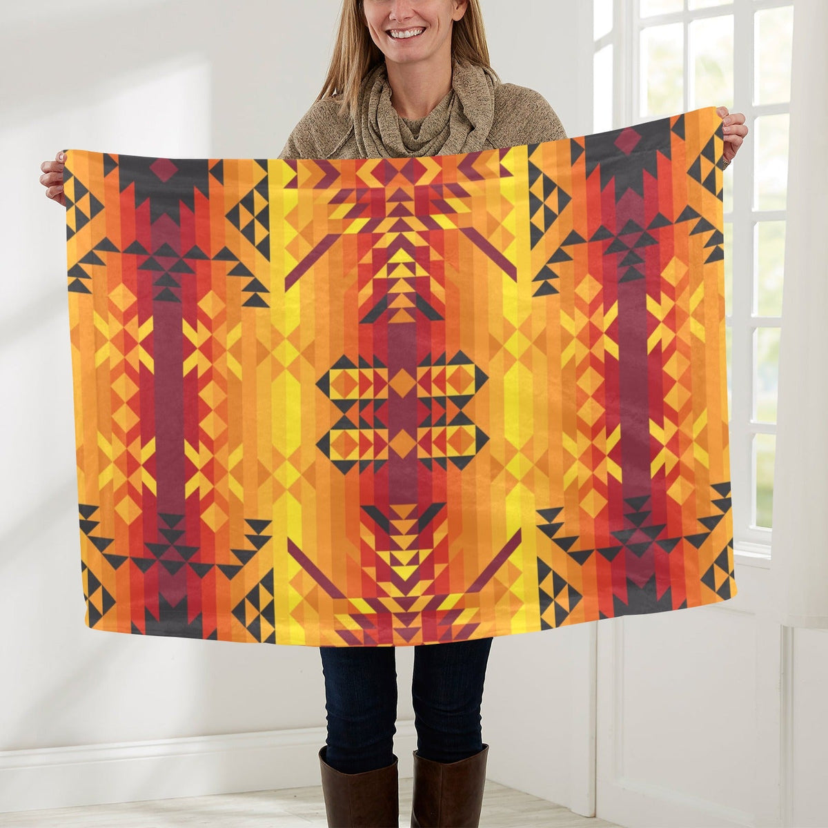 Desert Geo Yellow Red Small Baby Blanket by 49 Dzine