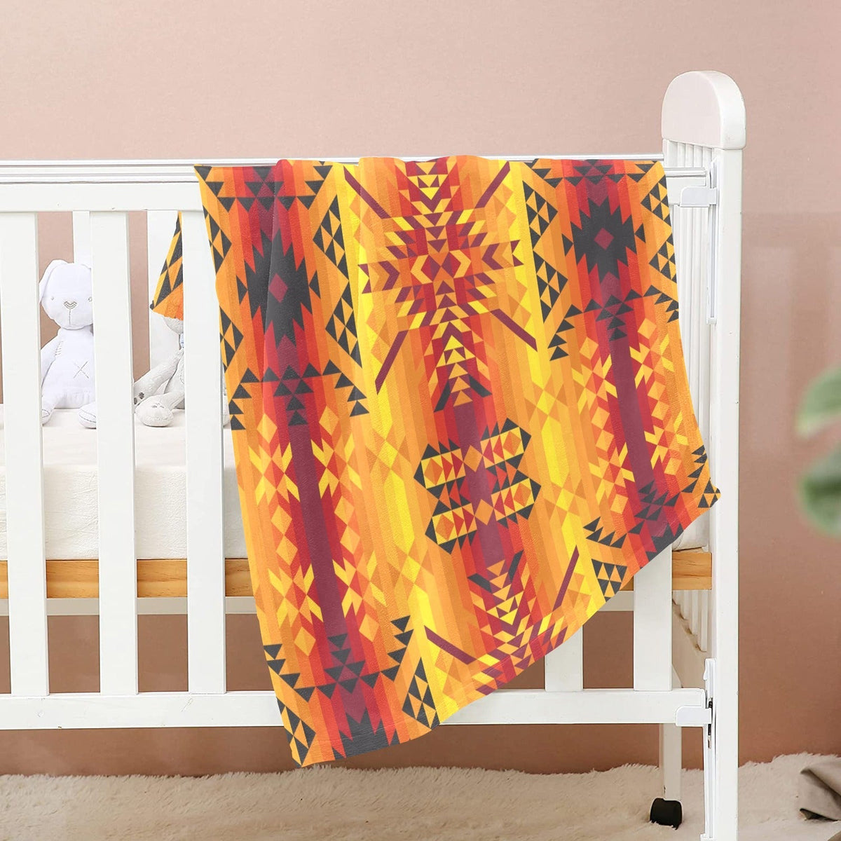 Desert Geo Yellow Red Small Baby Blanket by 49 Dzine (image 2)