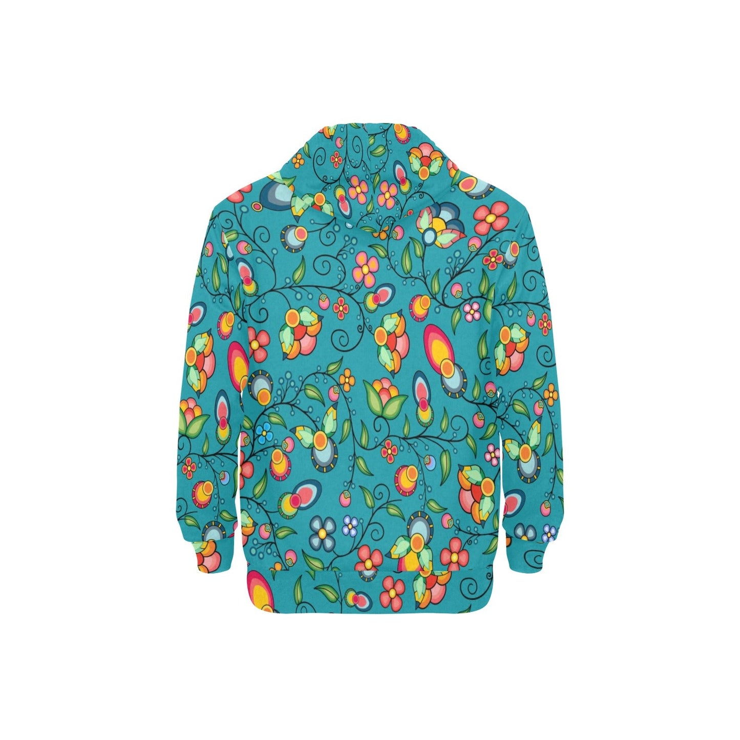 Floral Bounty Teal Men's Long Sleeve Fleece Hoodie