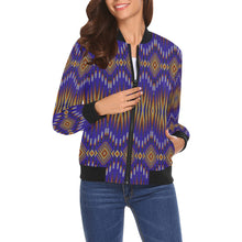 Load image into Gallery viewer, Fire Feather Blue Bomber Jacket for Women
