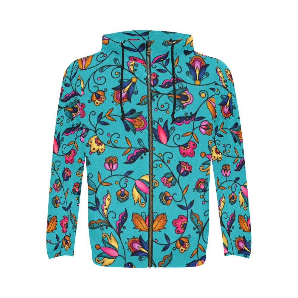 Copper Prairie Petals Turquoise Zip Hoodie