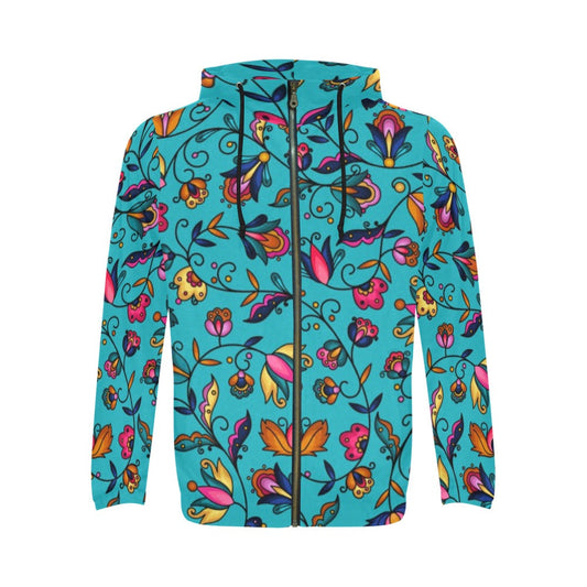 Copper Prairie Petals Turquoise Zip Hoodie