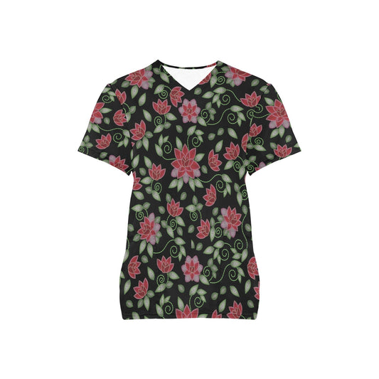 Red Beaded Rose Scrub Top