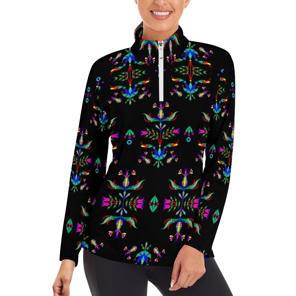 Dakota Damask Black Long Sleeve Yoga Shirt