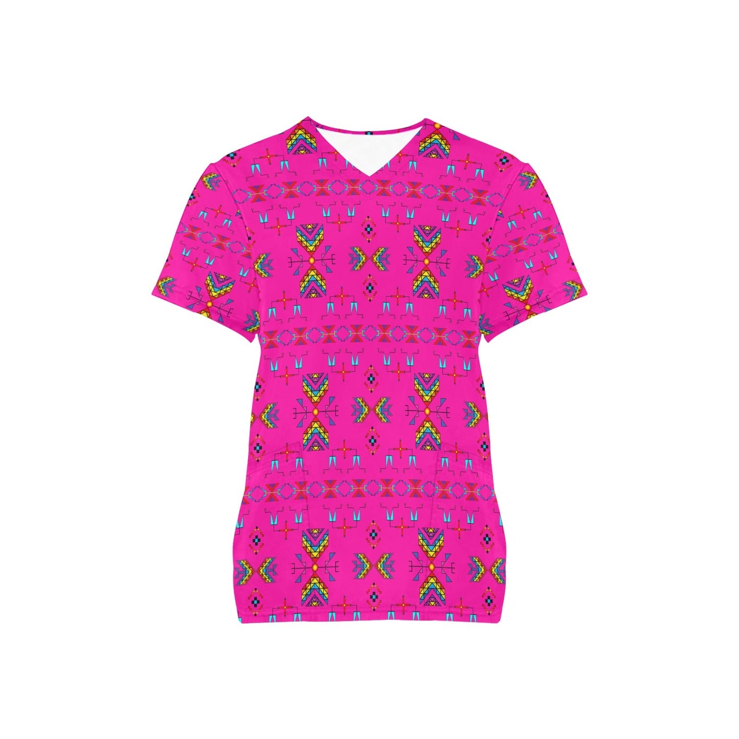 Rainy Chief Rainbow Hot Pink Scrub Top