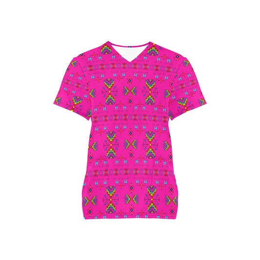 Rainy Chief Rainbow Hot Pink Scrub Top