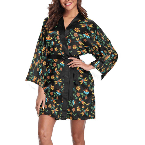 Dragon Lily Noir Long Sleeve Kimono Robe Long Sleeve Kimono Robe e-joyer 