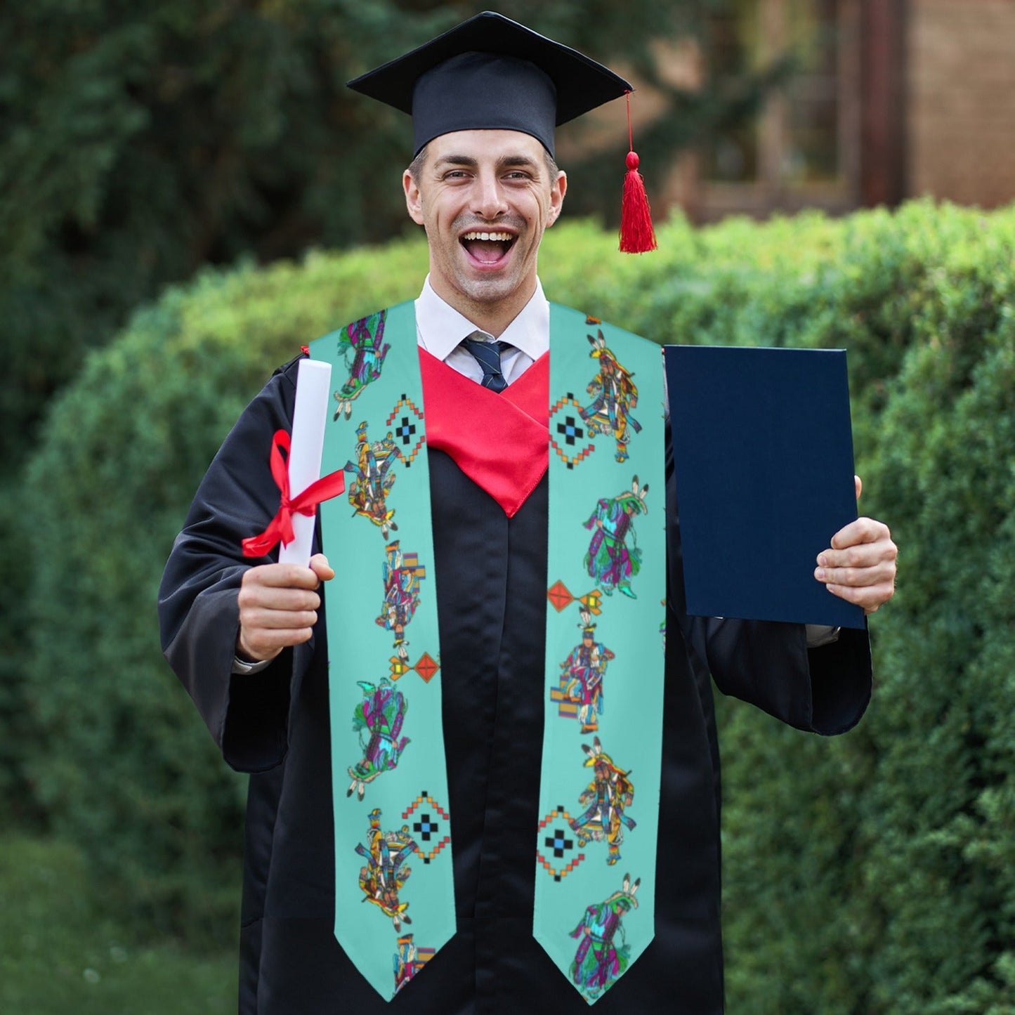 Men's Grass Dancers Eggshell Blue Graduation Stole