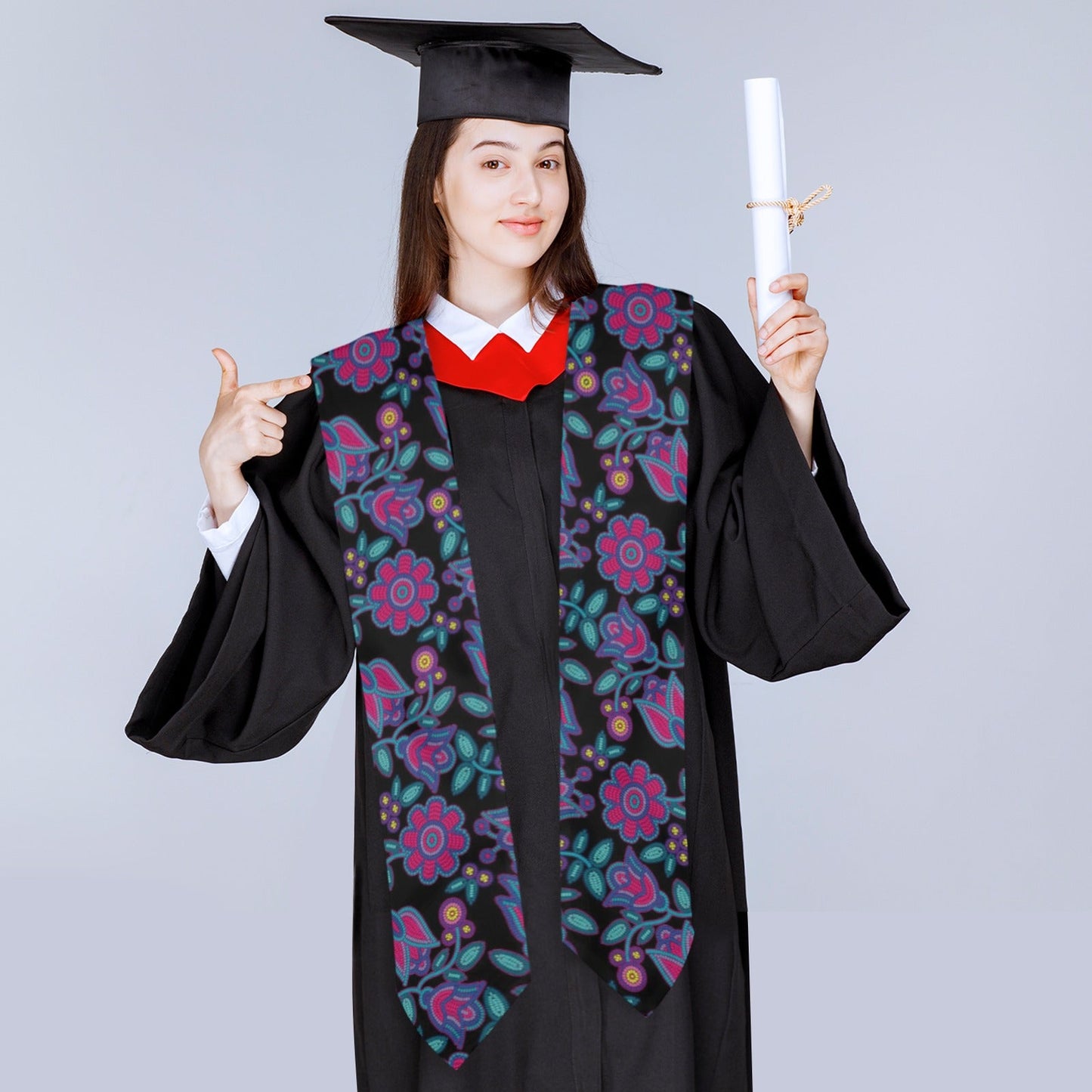 Beaded Nouveau Coal Graduation Stole
