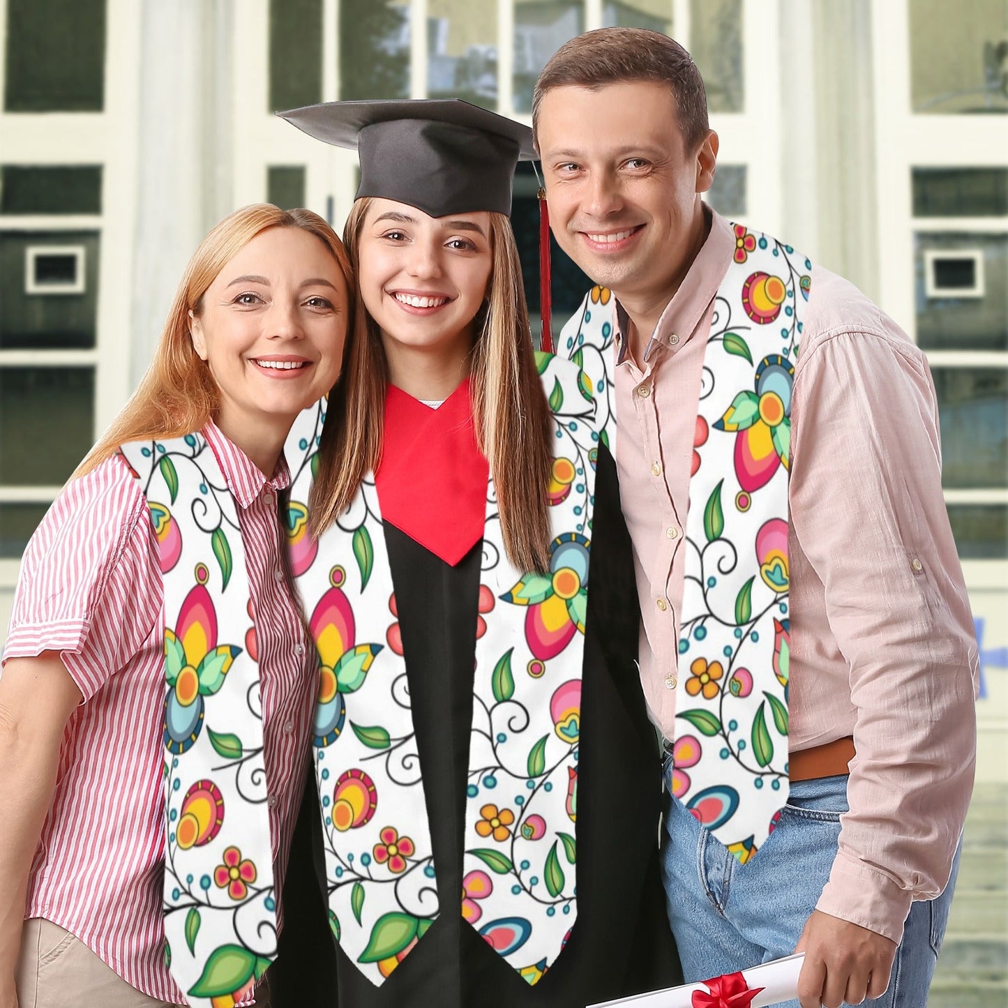 Floral Bounty White Graduation Stole