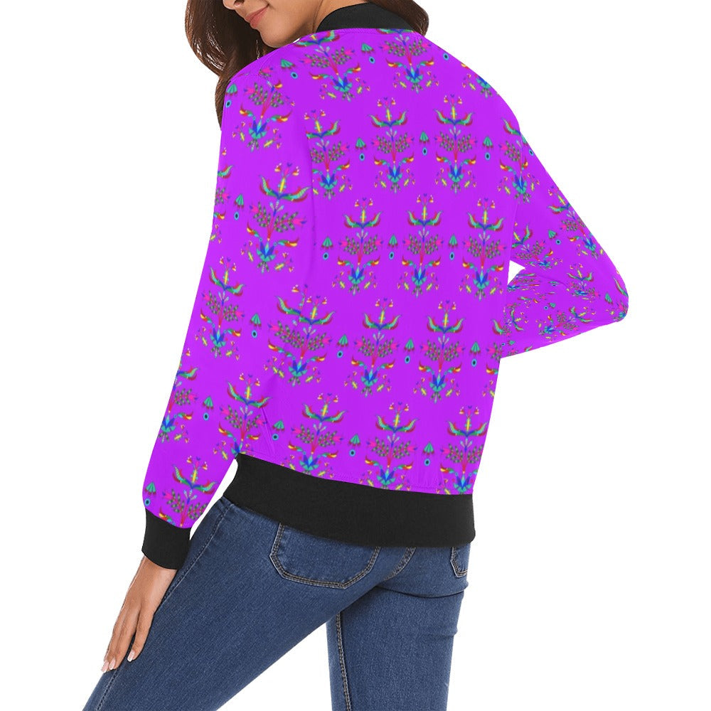 Dakota Damask Purple Bomber Jacket for Women