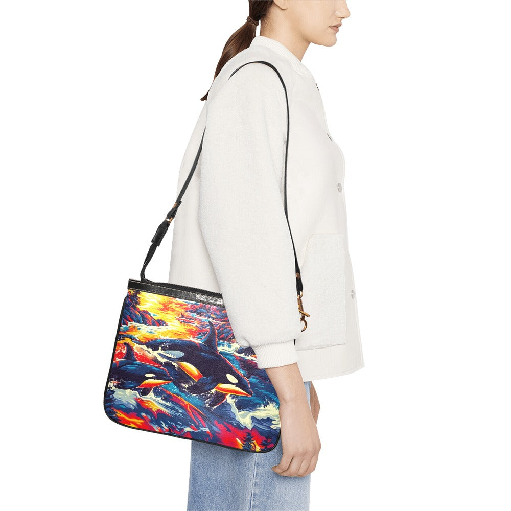 Killer Whales in the Bay Small Shoulder Bag