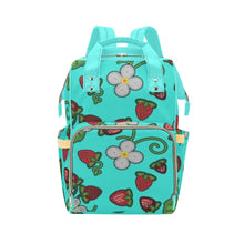 Load image into Gallery viewer, Strawberry Dreams Turquoise Multi-Function Diaper Backpack/Diaper Bag
