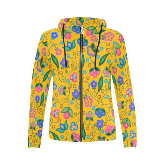 Skyberry Serenade Yellow Full Zip Hoodie for Women
