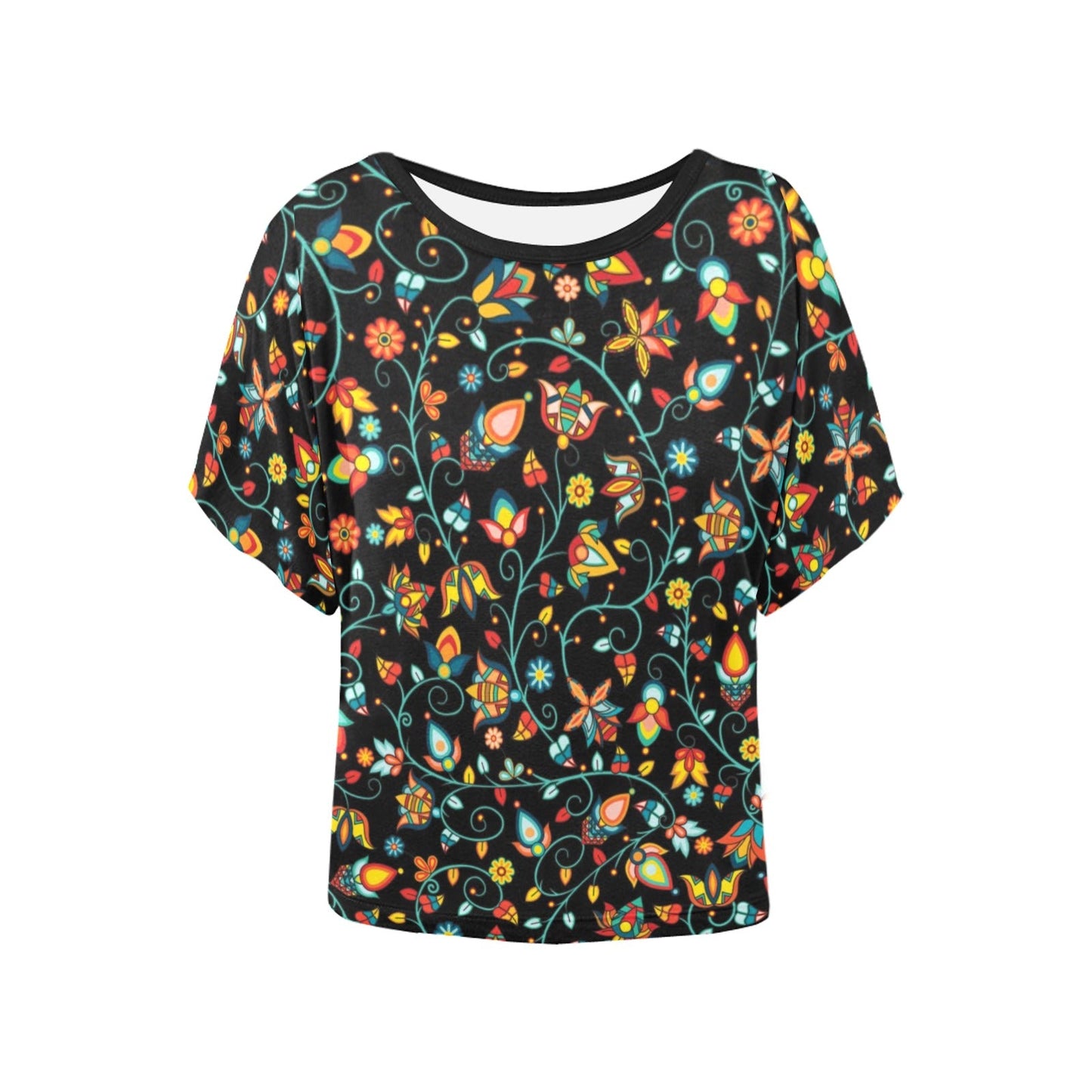 Thorny Path Black Women's Batwing-Sleeved Blouse T shirt