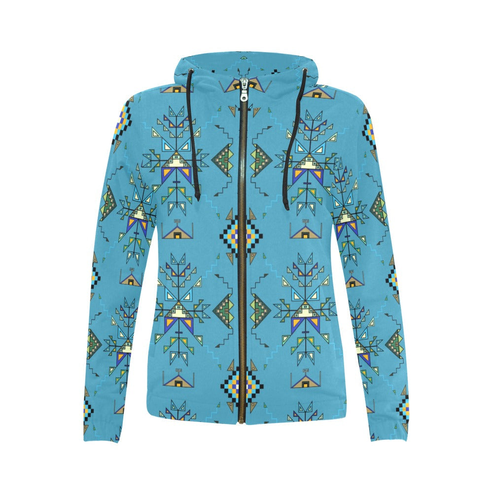 Bear Shield Blue Full Zip Hoodie for Women