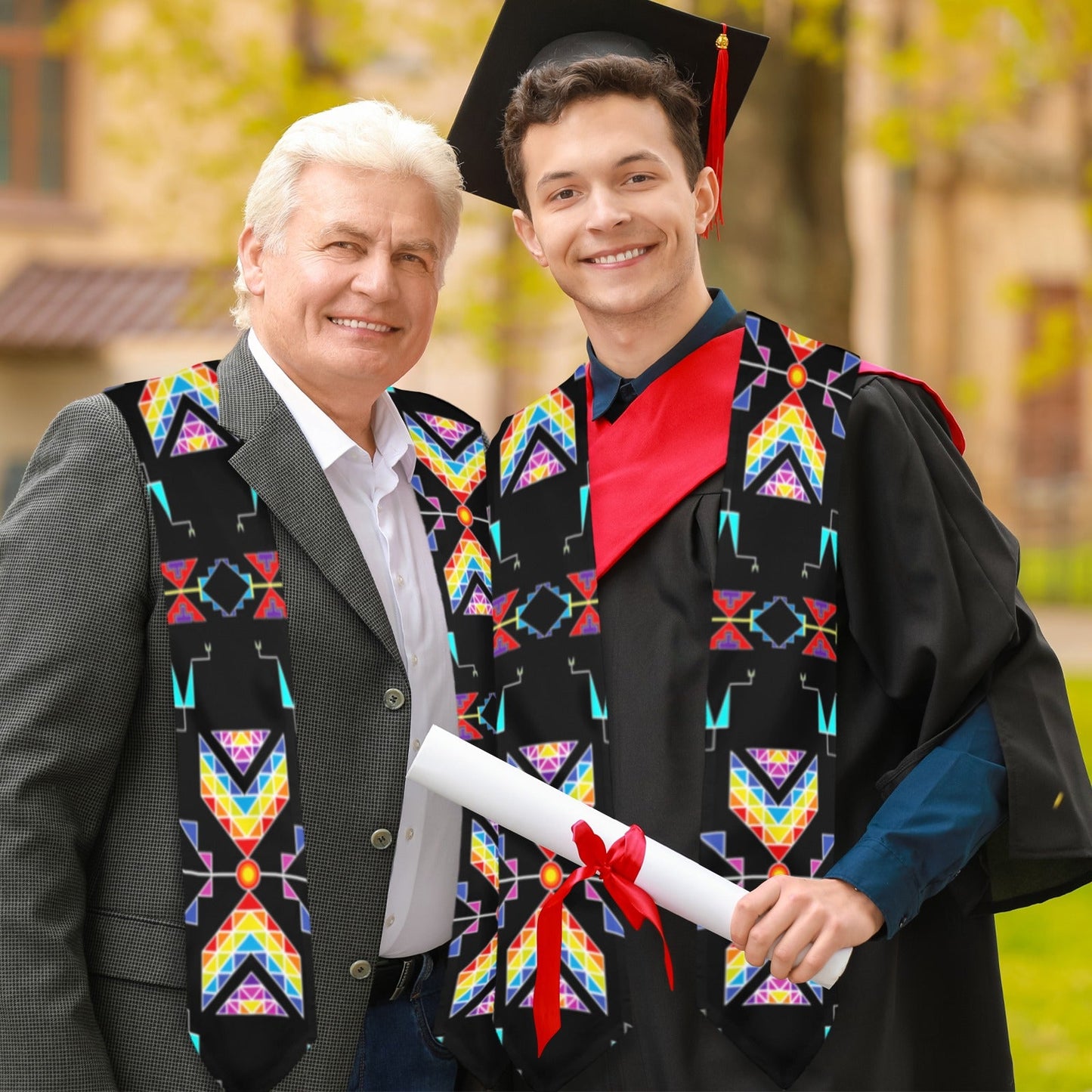 Rainy Chief Rainbow Black Graduation Stole