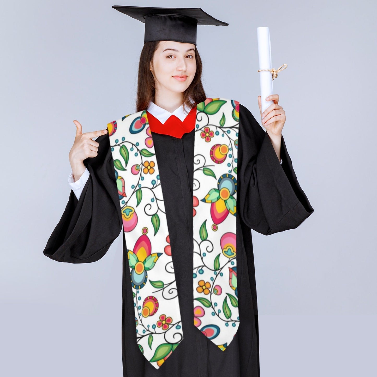 Floral Bounty White Graduation Stole