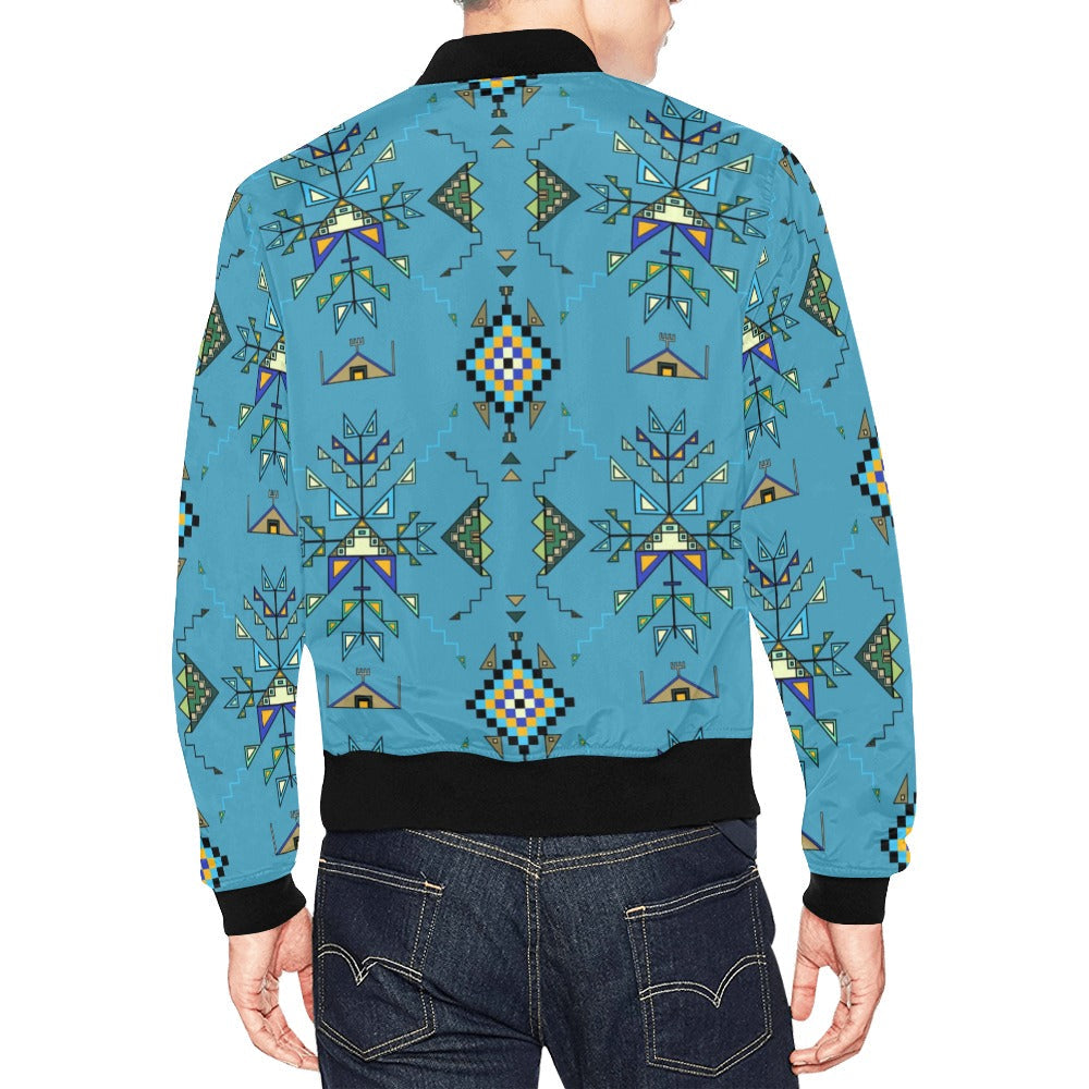Bear Shield Blue Bomber Jacket for Men