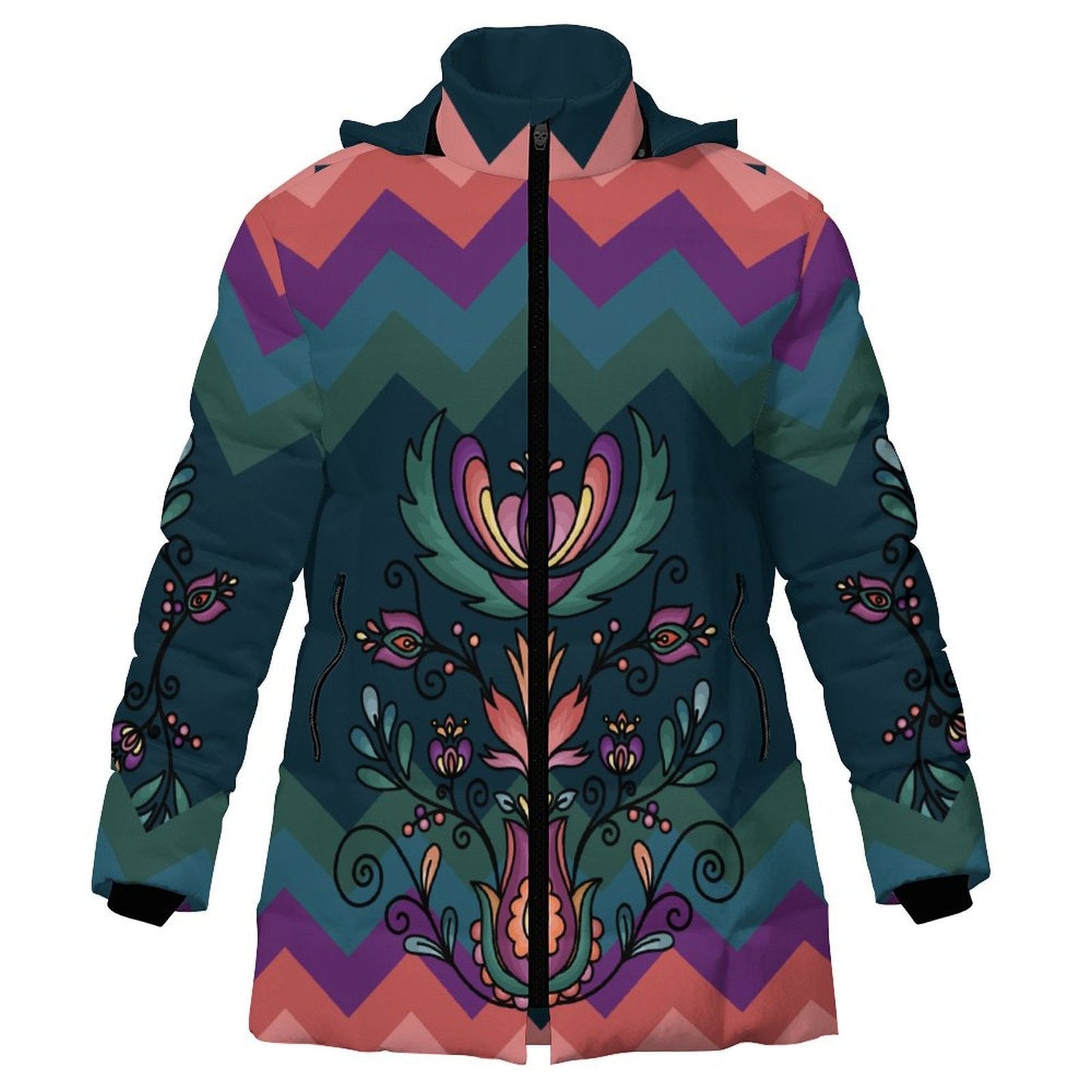 Cedar Wind Bloom Women's Hooded Puffer Coat