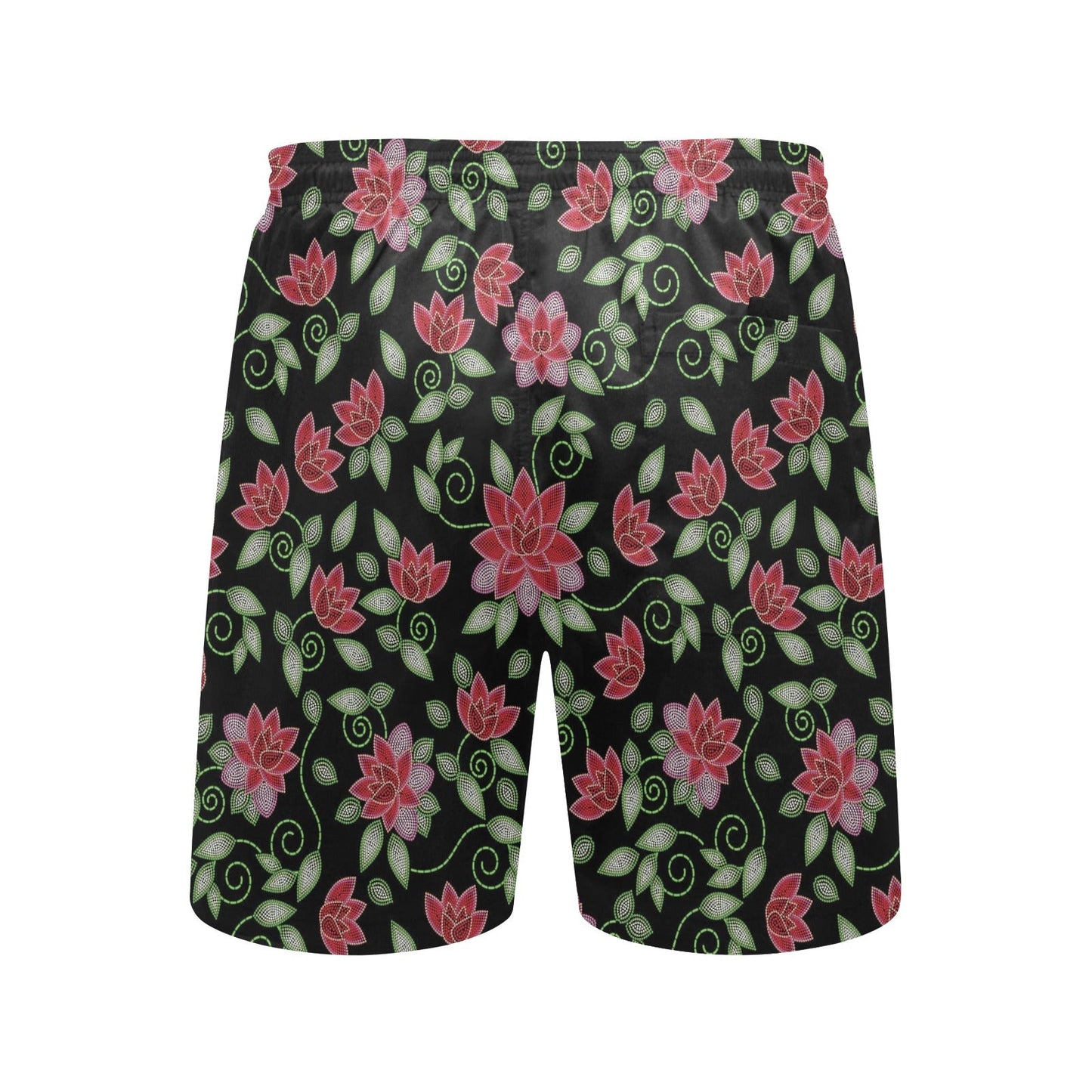 Red Beaded Rose Men's Mid-Length Beach Shorts