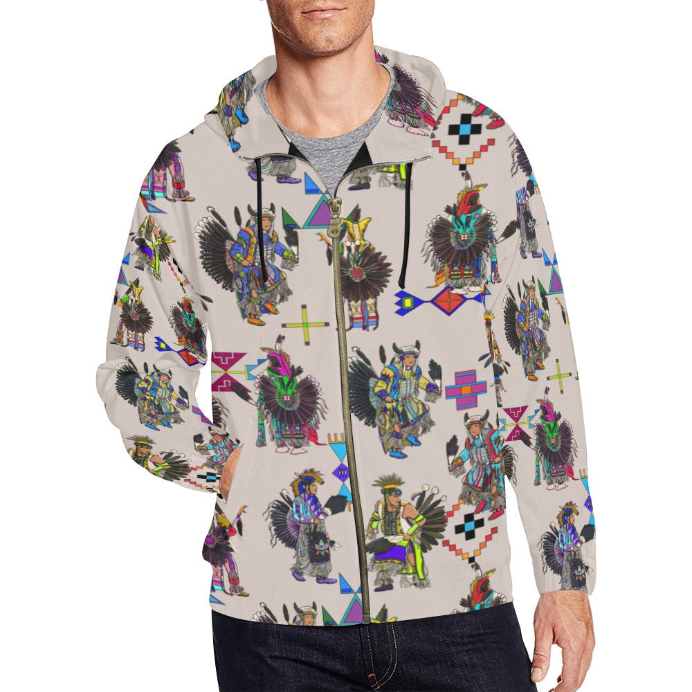 Men's Tradish Dancers Muslin White Men's Zipper Hoodie