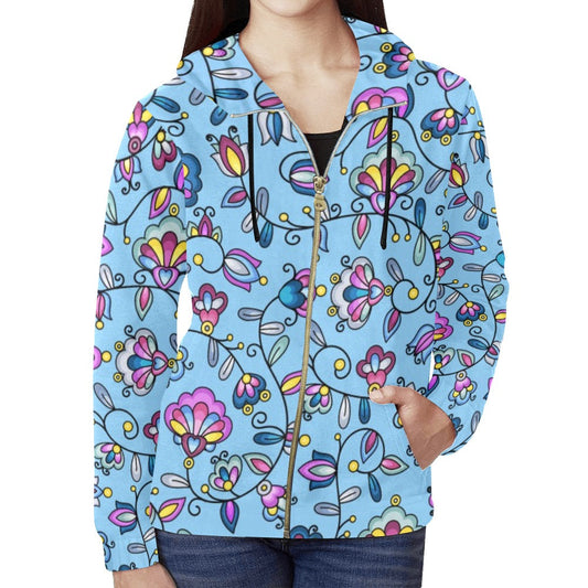 Autumn Bundle Blessing Blue Full Zip Hoodie for Women