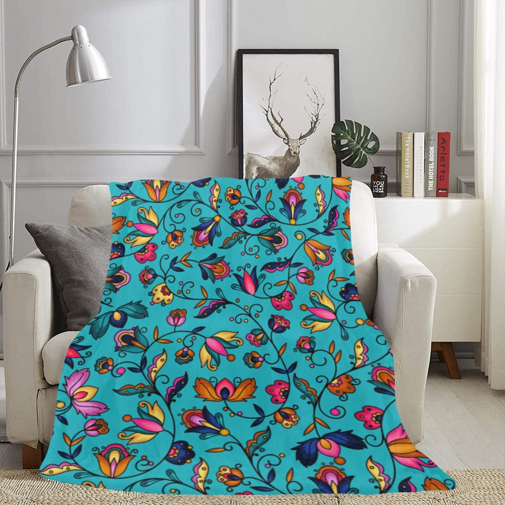 Copper Prairie Petals Turquoise X-Large Micro Fleece Blanket