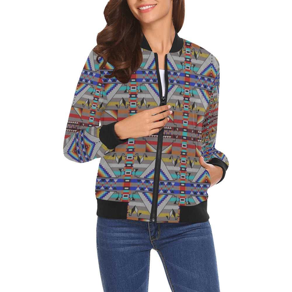 Medicine Blessing Grey Bomber Jacket for Women