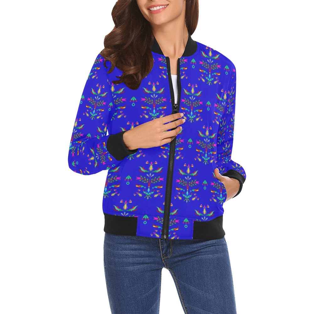 Dakota Damask Blue Bomber Jacket for Women