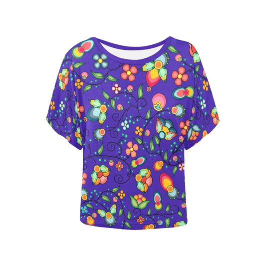 Floral Bounty Blue Women's Batwing-Sleeved Blouse T shirt