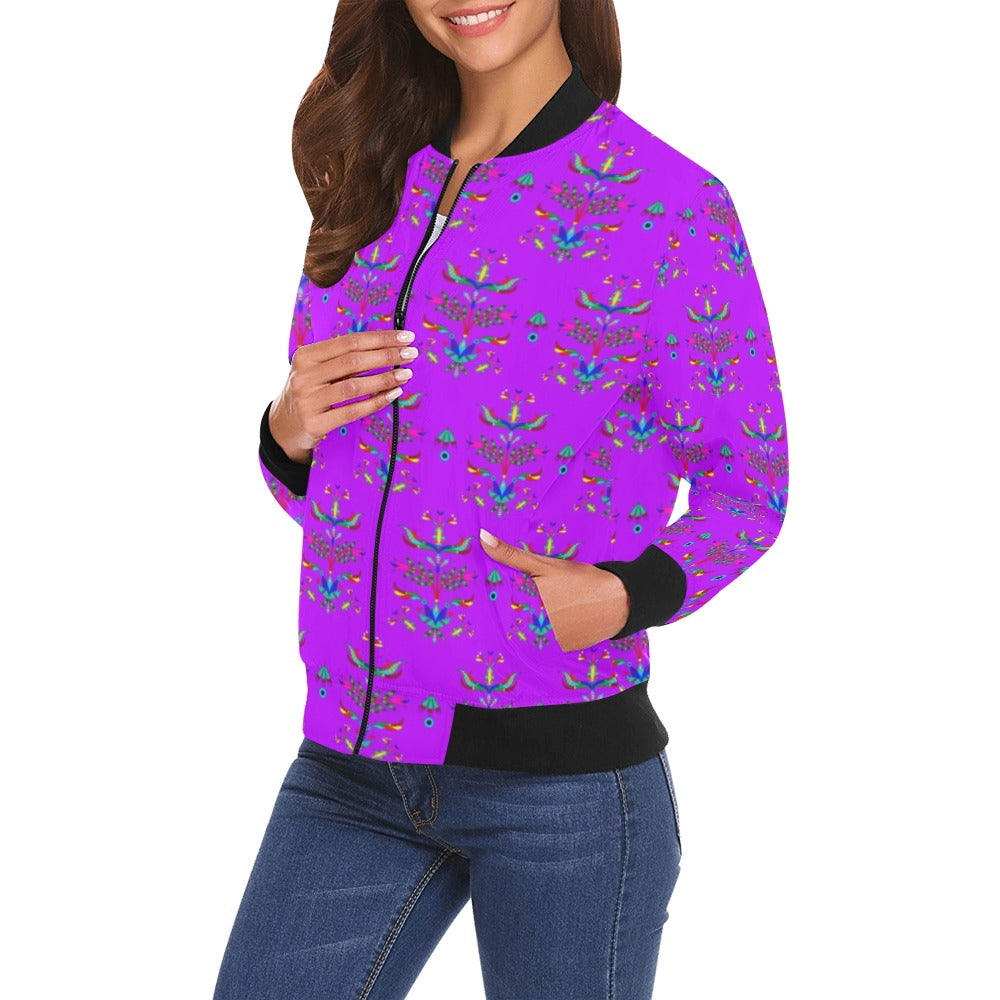 Dakota Damask Purple Bomber Jacket for Women